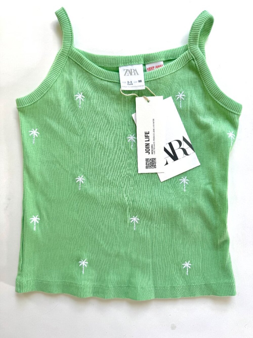 Zara Girls Tank Top 2-3 (98) Green Palm Tree NWT Ribbed